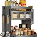 Kitchen Seasoning Shelf Spice Rack Wall Mount with Hooks and Utensil Holder Hanging Seasoning Box Shelf Seasoning Jar Organizer for Sugar Salt Pepper Oil Bottle (3 Boxes)