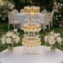 Metal Champagne Flute Holder Stand for Party – 3-Tier Champagne Tower Display Holds 32 Glasses, Champagne Stand Holder for Wedding, Event, Celebration (White)