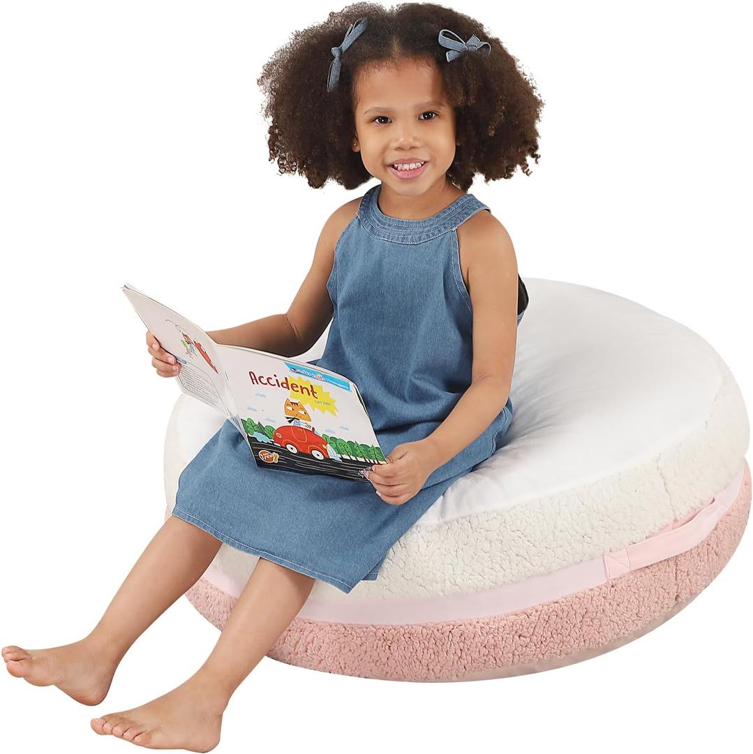 MOMCAYWEX Macaron Bean Bag Chair for Kids and Teens, Medium Bean Bag Sofa with Memory Foam Filling, 27.5"27.5"13.5", Pink and White