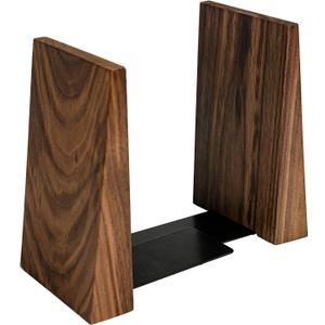 Luxdecor Walnut Book Ends Hold Heavy Books-7x6x5in Wood Bookends for Office Desk Non Skid, Decorative Walnut Bookend 2pack, Triangle Style