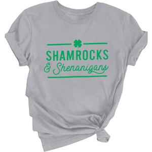 Womens St Patrick's Day Shirts Shamrocks and Shenanigans Shirt Everybody in The Pub Lucky Tshirt Irish Tee Tops (XX-Large, Light Grey-1)