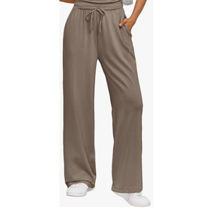 Trendy Queen Pants Matching Summer Sweatsuit Lounge Set Womens Wide Leg Pants Side Ruching Crop Top Sets (Small, Mocha)