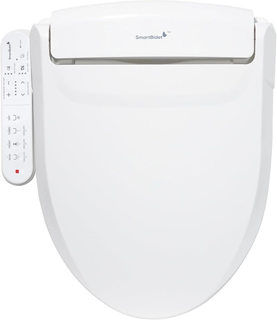 SmartBidet SB-2000WE Electric Smart Bidet Toilet Seat with Heated Seat, Warm Air Dryer, Temperature Control Wash, and Control Panel, Elongated Seat