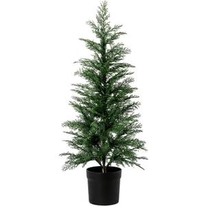 3FT Artificial Cedar Topiary Trees for Indoor Outdoors, Potted Fake Cypress Christmas Trees Faux Cedar Pines Evergreen Plants for Home Front Porch Decor (1, Green)