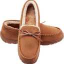 LA PLAGE Men's Moccasin Slippers Memory Foam Warm Plush House Slippers, Indoor Outdoor Comfortable Winter House Shoes (8, Brown)