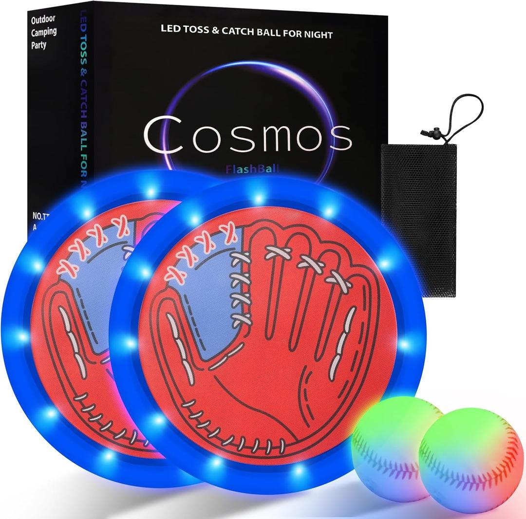 LED Toss and Catch Ball Game Set, Glow in The Dark, Kids Toddler Baseball Catch Ball Outdoor & Beach Toys, Family Games for Pool Yard Camping, Birthday Gift for Boys Girl