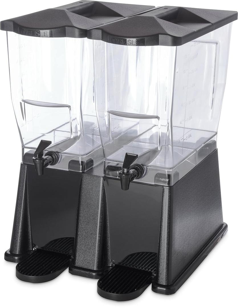 Carlisle FoodService Products Trimline Double Base Rectangular Beverage Dispensers with Spigot for Catering, Buffets, Restaurants, Polycarbonate (Pc), 2 x 3.5 Gallons, Black