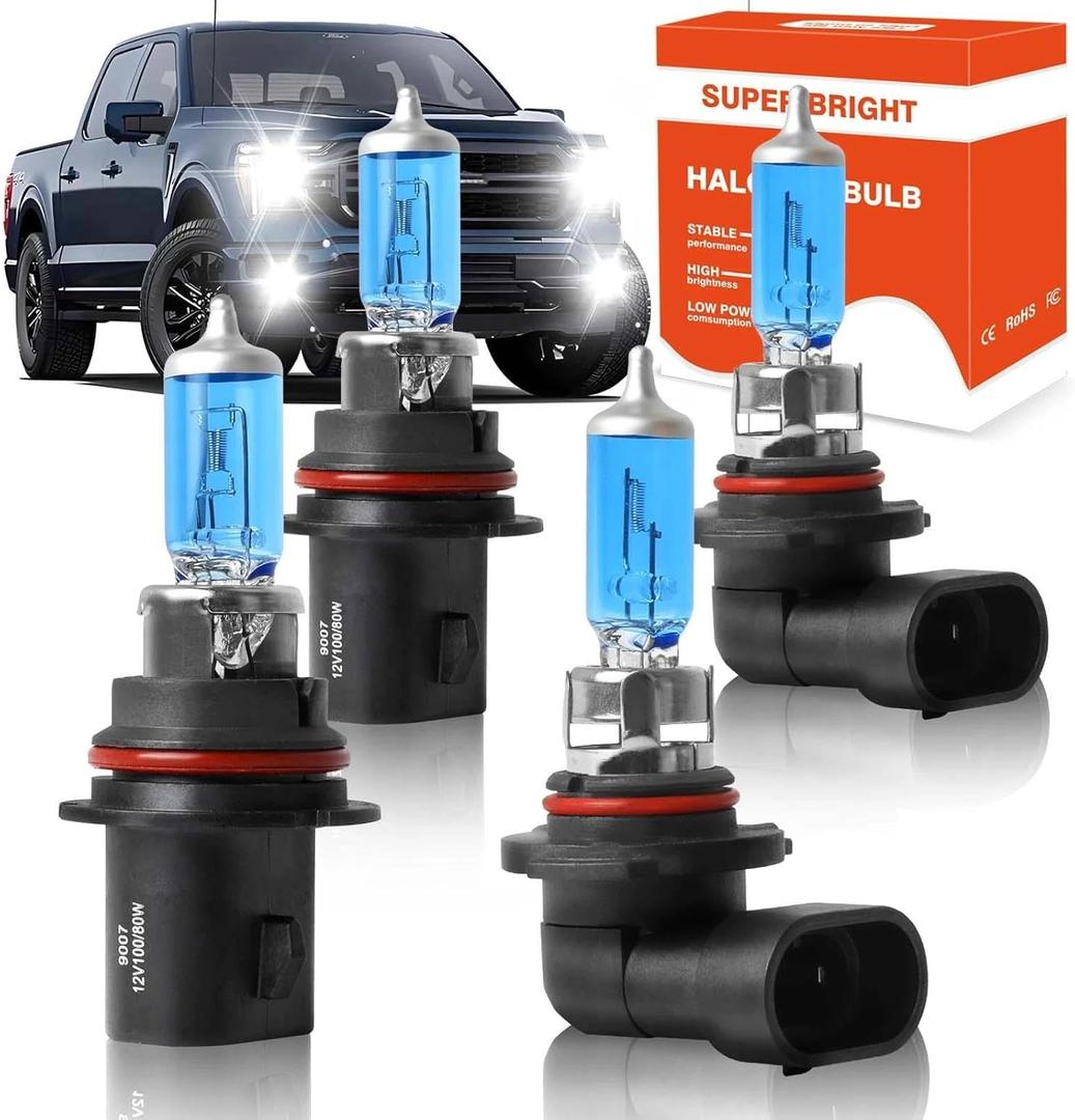 SHENKENUO Fit For Ford F-150 F-250 (1999-2003) F350 F450 F550 Super Duty (2001-2004),9007 High/Low Beam Ultra - High Performance Halogen Headlight Bulbs & 9145 Fog Bulbs,Plug-n-Play,Pack of 4