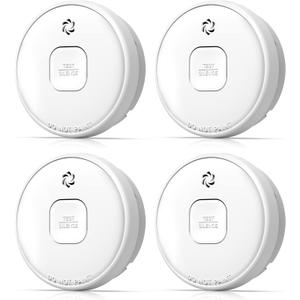 Smoke Detector, 10-Year Smoke Alarm with Photoelectric Sensor and Built-in 3V Lithum Battery, Fire Alarm with Test Button and Low Battery Warning, Fire Safety for Home, 4 Pack
