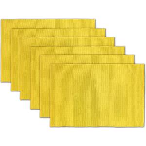 AVKA Studio 100% Cotton Ribbed Placemats - Set of 6-13 x 19 Inches - Yellow - Everyday/Thanksgiving/Fall Thick Construction Fabric Table Mats - Washable Reusable Place Mats