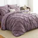 HIMEET Pintuck Bed in a Bag, 7 Pieces Full Size Comforter Set Dusty Purple, Pinch Pleat Bed in a Bag, Soft All Season Bedding Sets with Comforter, Flat Sheet, Fitted Sheet and Pillowcases & Shams