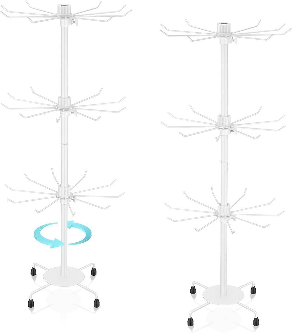 2 Pcs Spinning Jewelry Display Stand 3 Tier Rotating Keychain Earring Retail Rack Adjustable Fashion Counter Jewelry Tree Display Holder Organizer for Women Men (White)