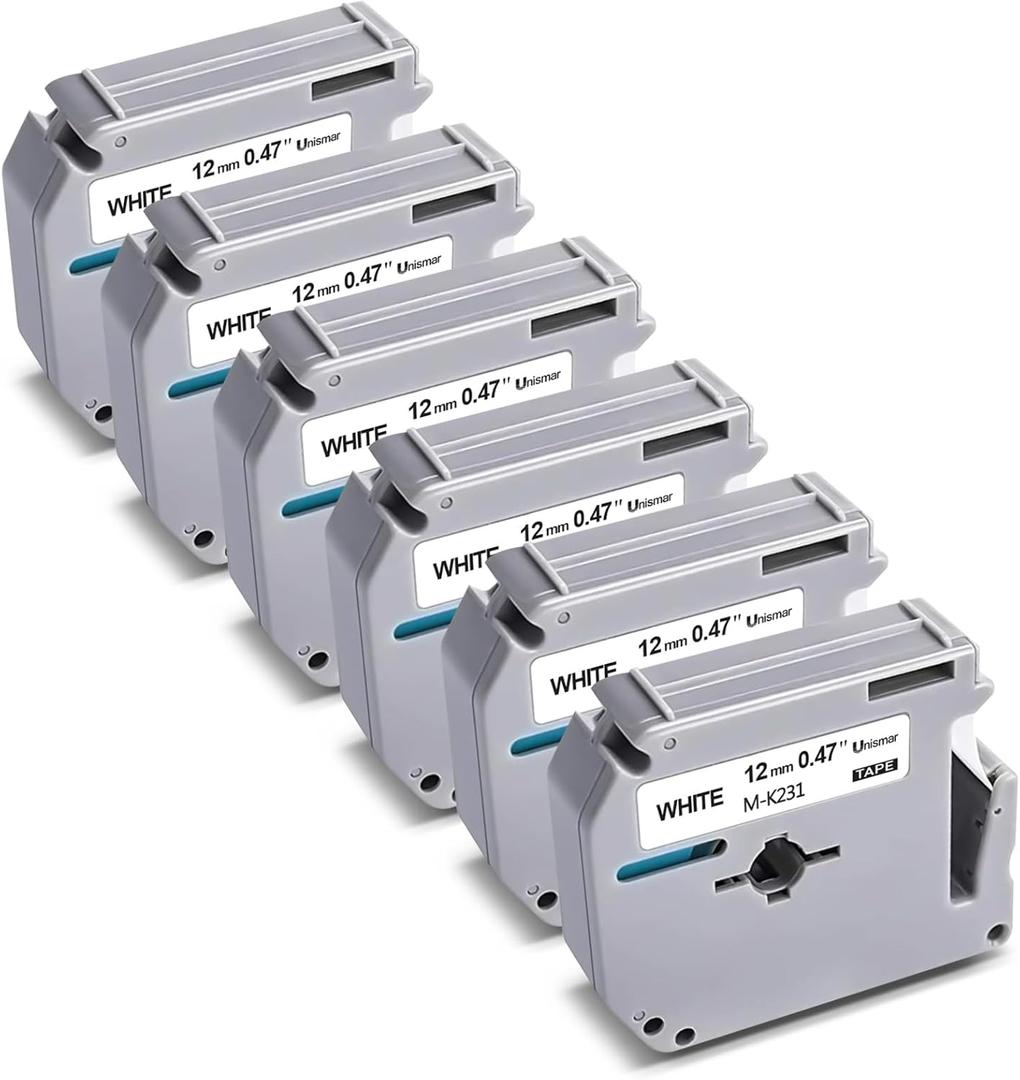 6-Pack M-K231 MK231 M231 Compatible with Brother Label Maker Tape M-K231 MK231s 12mm 0.47 Ptouch M Tape 1/2' for PTM95 PT-M95 PT-65 PT-85 PT-90 PT-70 PT-80 (Black on White)