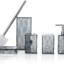 Bathroom Accessories Set 5-Piece Plastic Gift Set with Toilet Brush Holder, Toothbrush Holder, Toothbrush Cup, Soap Dispenser, Soap Dish(Gray)