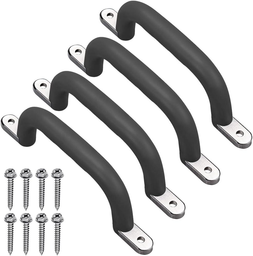 Dolibest 9.64'' Safety Handles, Non-Slip Swing Set Grips for Playset, Climbing Frame, Play House, Indoor Monkey Bars & Treehouse Accessories, Black (4Pack)