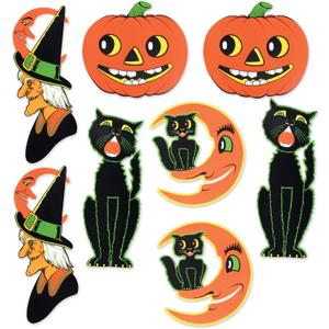 Beistle 8 Piece Retro Vintage Paper Halloween Decoration Cut Outs, 14" - 23"