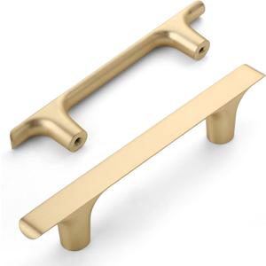 Amerdeco 10 Pack Brushed Brass Cabinet Pulls 3 Inch(76MM) Hole Centers Kitchen Cabinet Handles Cabinet Hardware Cupboard Handles Drawer Pulls ZH028