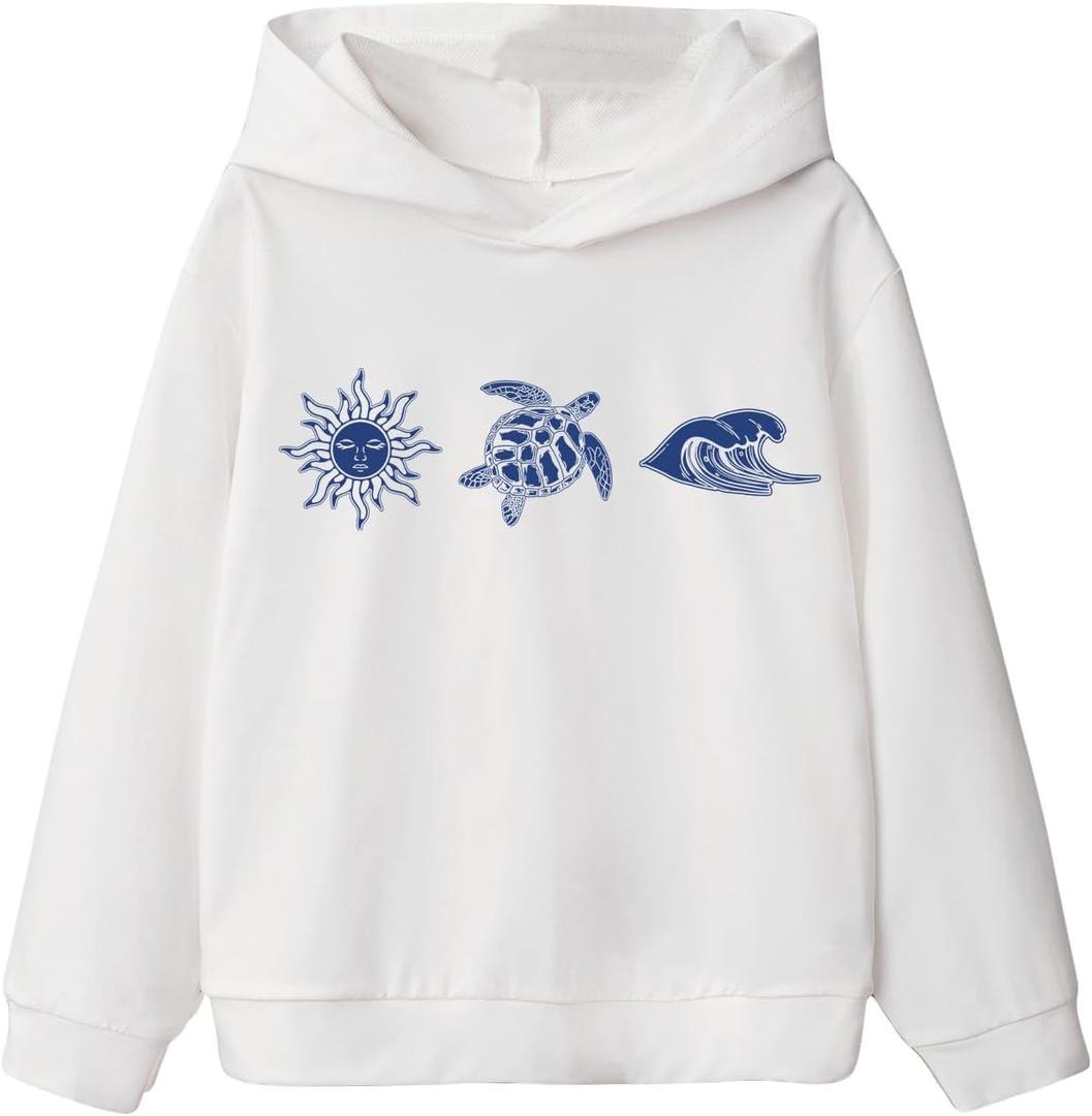 WDIRARA Girl's Graphic Hoodies Long Sleeve Hooded Sweatshirt Casual Pullover Tops (White) Size: 10 years