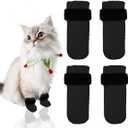 4 PCS Cat Mittens to Prevent Scratching,Mesh Breathable Cat Shoes,Adjustable Cats Anti Scratch Gloves,Suitable for Cats When Bathing and Nail Trimming(M,Black)