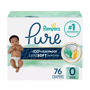 Pampers Pure Protection Baby Diapers, Size 0 (>10 lbs), 76 Count, Up to 100% Leakproof, Premium PlantBased Skin Protection, Hypoallergenic Soft Diapers