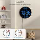 WallarGe Large Digital Wall Clock with LED Display, Electric Wall Clock with Temperature, Auto DST, Date, and Day, 5-Level Brightness for Office, Bedroom, Living Room, Classroom Dcor
