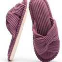 Chantomoo Slippers for Women Memory Foam House Womens Slipper Slides Home Bedroom Bathroom Spa Open Toe Corduroy Bow Slippers Cozy Comfortable Size 39/40
