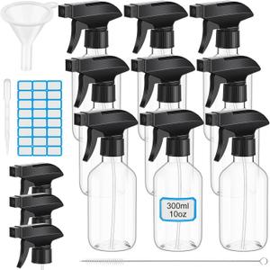 9 Pack 10 oz Plastic Spray Bottle Bulk for Plant Small Spray Bottle Fine Mist/stream Water Bottle Upgraded Adjustable Nozzle Spray Bottle Refillable Empty Containers for Plant, Cleaning, Hair, Cooking (Clear)