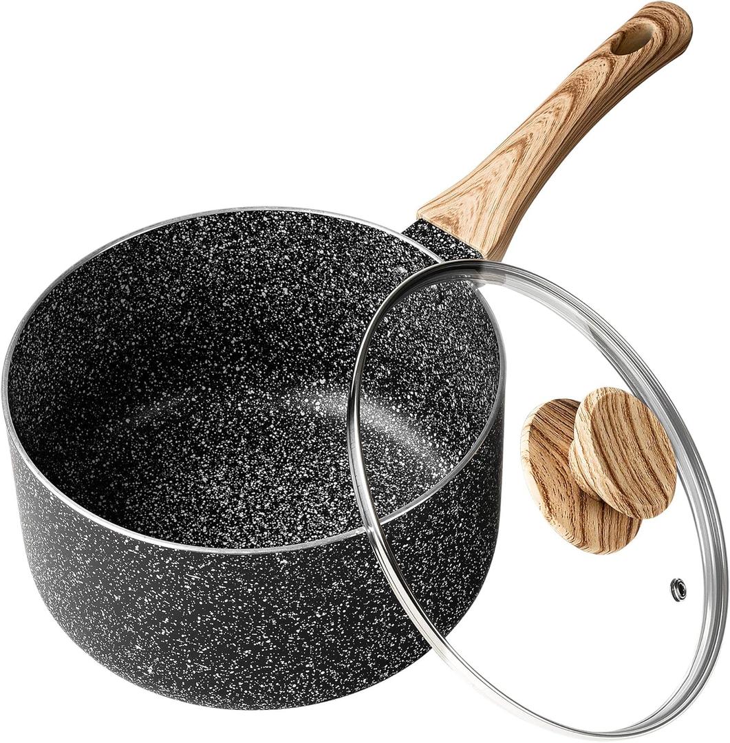 3 Quart Saucepan with Lid, Nonstick Sauce Pan with Lid, Small Sauce Pot, Granite Coating Sauce Pan 3 Quart, Non Stick Stone Pot with Ergonomic Bakelite Handle