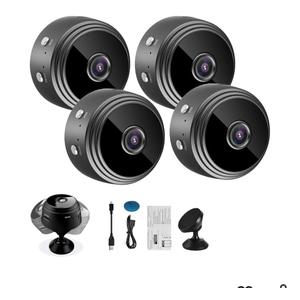 Mini Guard Cam, Magnetic Mini Security Camera, HD Hidden Camera with Audio Indoor/Outdoor Wireless (3pcs) Black
