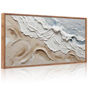 CHDITB Coastal Ocean Wave Canvas Wall Art,3D Textured Sculptural Wall Decor