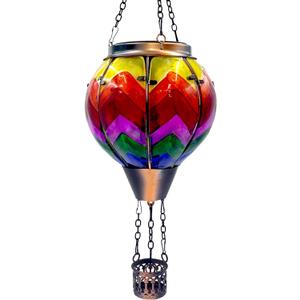 Hot Air Balloon Solar Lantern with Flickering Flame Light Glass Hanging Solar Lanterns Outdoor Waterproof for Garden Tree Yard Patio Party Decor, Color-Wave