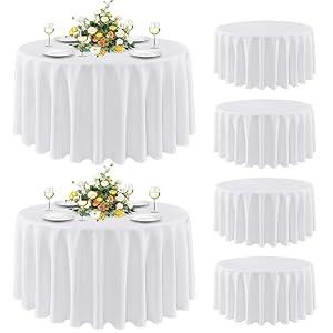 sancua 6 Pack Round Tablecloth 108 Inch White, Stain and Wrinkle Resistant Table Cloth - Washable Polyester Table Cover for Dining Table, Buffet Parties and Camping