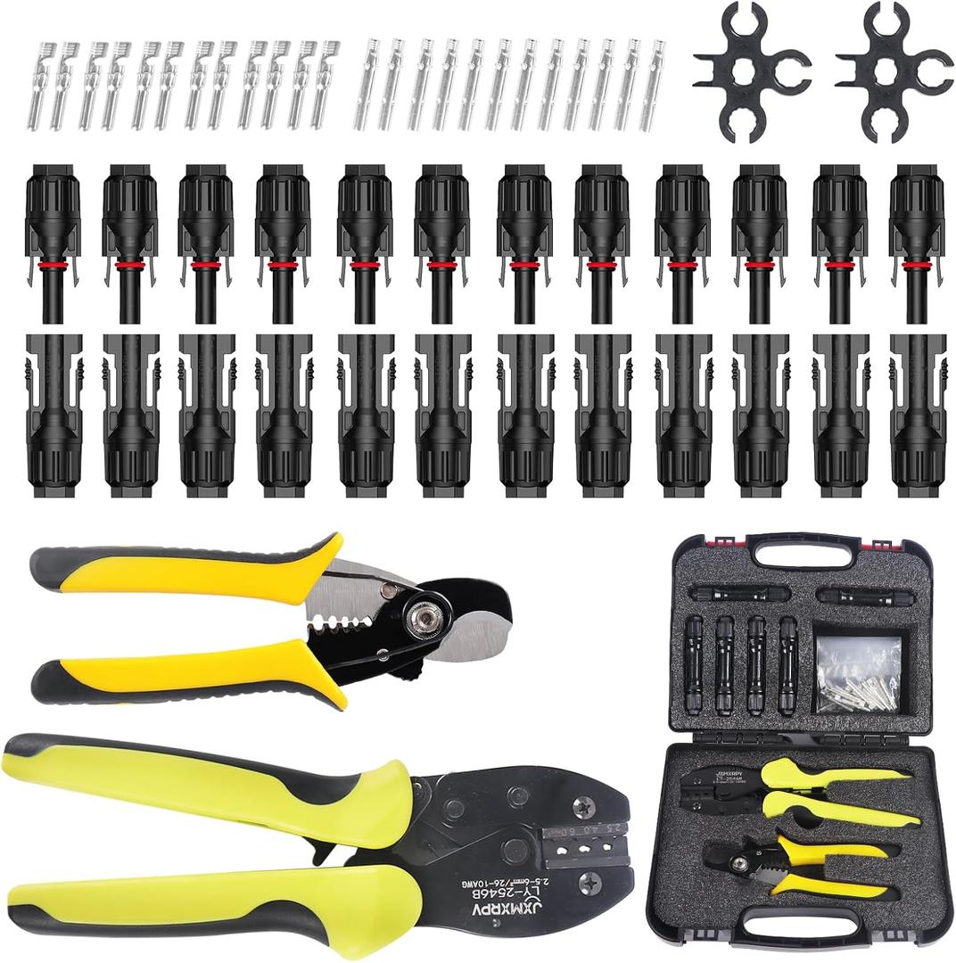 Solar Crimper Stripper Tool Kit for Solar Panel,with 12 Pairs Solar Connectors,2 PCS Spanner Wrench