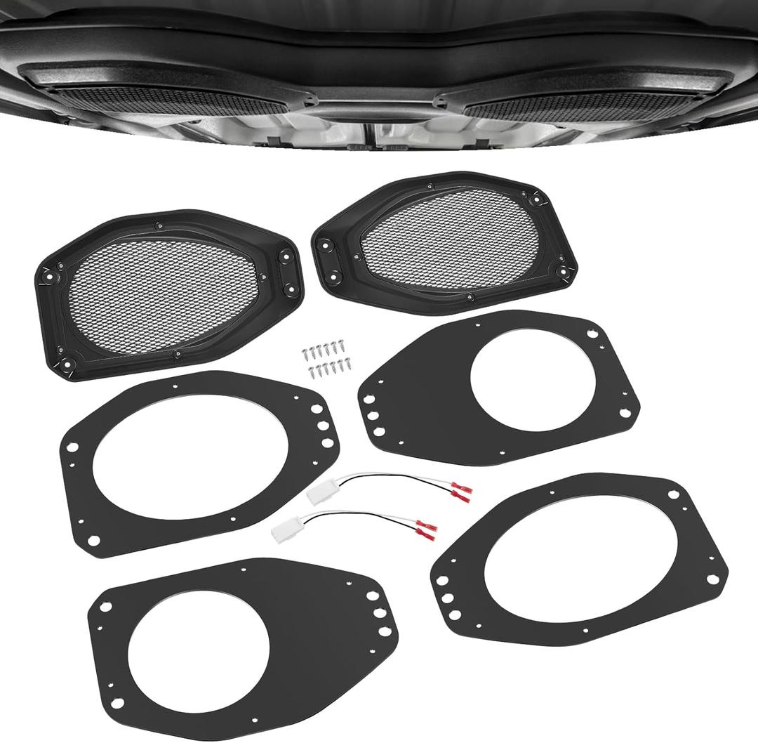 6.5" Speaker Pod Adapters + Mesh Grilles for Jeep Wrangler JL & Gladiator JT (2018-2024)  Direct Fit Rear Speaker Mounting Brackets & Dust Covers (Set of 2)