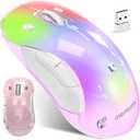 memzuoix 2.4G LED Wireless Mouse, Rechargeable Ergonomic Mouse with Detachable Cover, 1400 DPI Portable Optical Computer Mouse with USB Receiver for Laptop, PC, Desktop and MacBook, 5 Buttons-Pink
