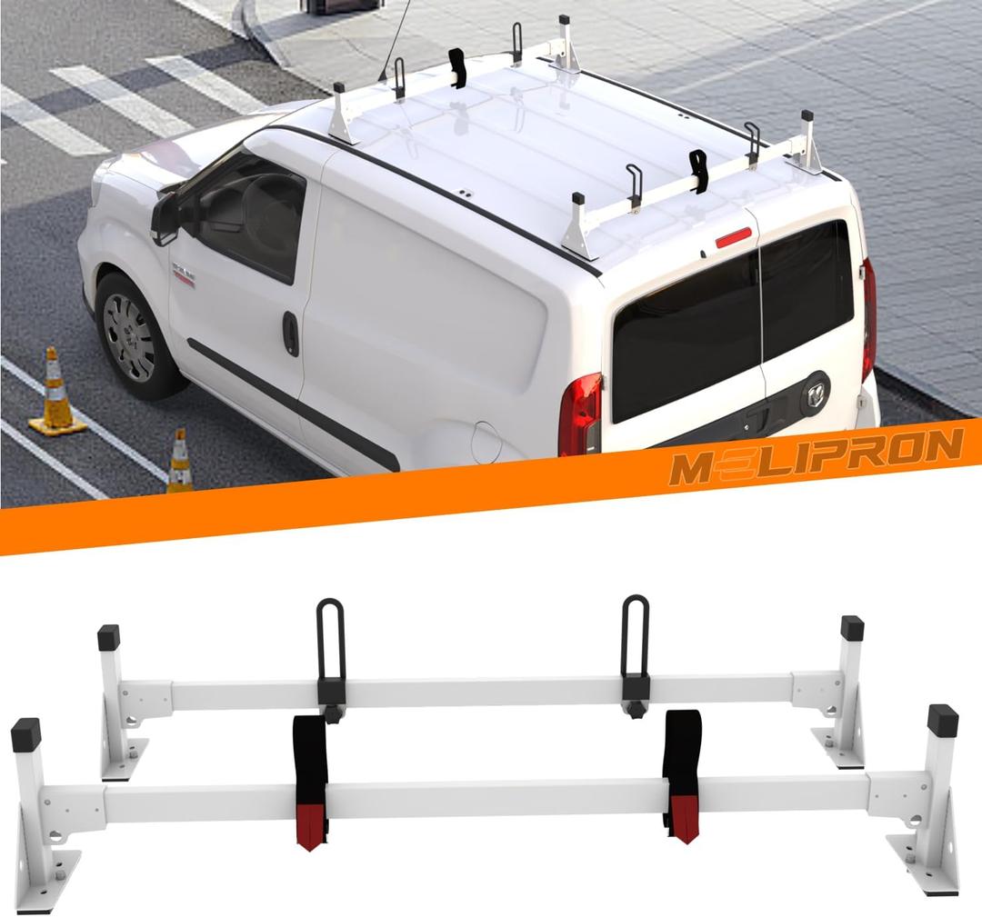 MELIPRON Steel Cargo Van Roof Ladder Rack Fit for RAM ProMaster 2013-2023 White 2 Bars
