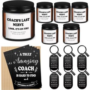 Nuanchu 18 Pcs Softball Coach Gifts Set Include 6 Scented Coach Candle 6 Thank You Keychain 6 Card Appreciation Gift for Men Women from Cheer Tennis Basketball Soccer Baseball Wrestling Team
