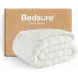 Bedsure Gentlesoft Sherpa Fleece Throw Blanket for Couch - Fluffy & Cozy Cable Jacquard Tufted Throw for Women Gift, Thick and Warm Blankets for Winter, Cream, 50x60 Inches