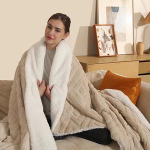 Electric Heated Blanket 50 x 60 Inches Heated Throw with 5 Fast Heating Levels & 4 Hours Auto Off, Fuzzy Soft Cozy Sherpa Blanket for Couch Sofa, ETL & FCC Certification, Light Khaki
