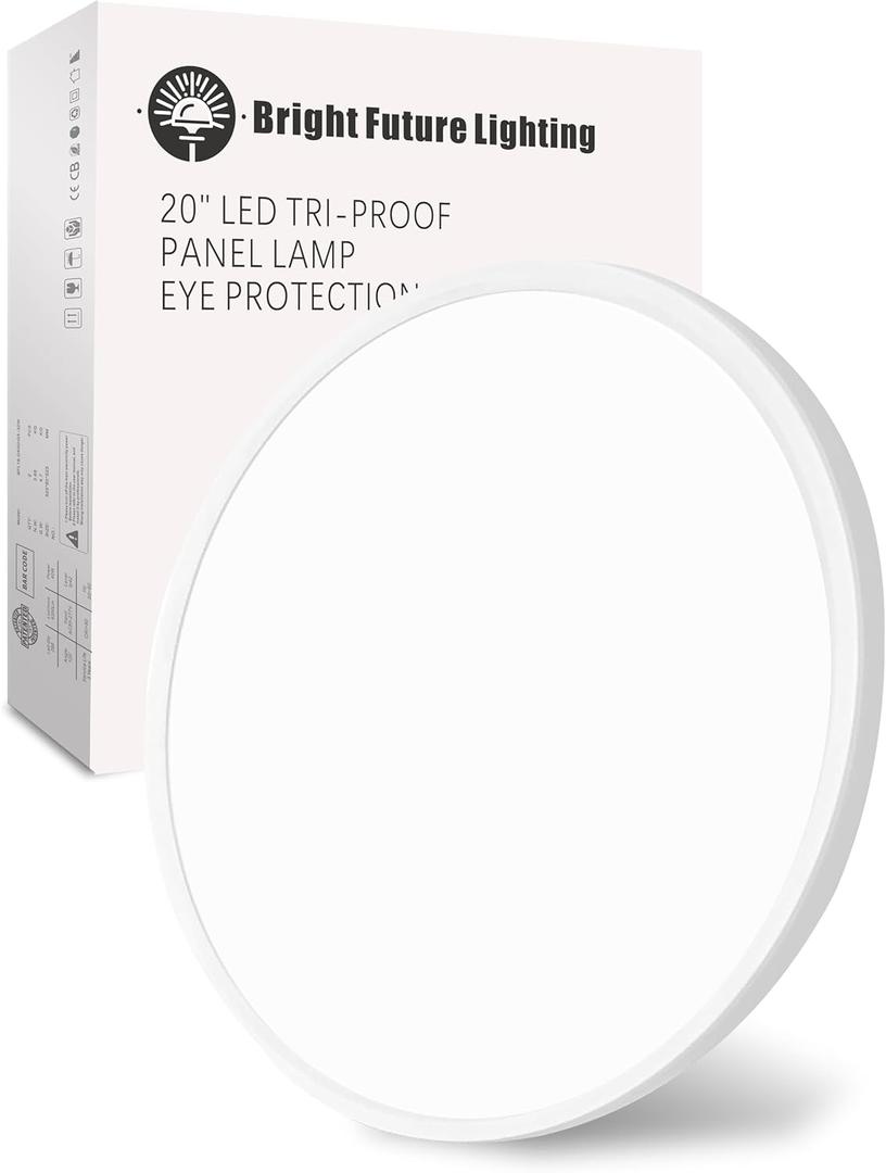 20 Inch Large LED Flush Mount Ceiling Light, 40W,4350LM, 3000K/4000K/6000K CCT Selectable, White Round Flat Panel Light Low Profile Ceiling Light Fitures for Hallway, Kitchen, Bedroom, Office