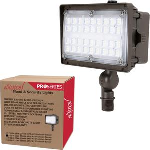 OptiShield 15W LED Floodlight 120-277V 5000K Commercial Dusk to Dawn Photocell Sensor Outdoor Security Light Built-in Mini Visor Anti-Glare for Storefront Pathway Backyard