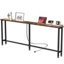 GRLEAF 63" Narrow Console Sofa Table with Built-in Power Strip (2 AC Outlets & 2 USB Ports) – 4.9ft Power Cord, Metal Frame, Easy Assembly, Ideal for Behind Couch, Hallway, and Office | Rustic Brown