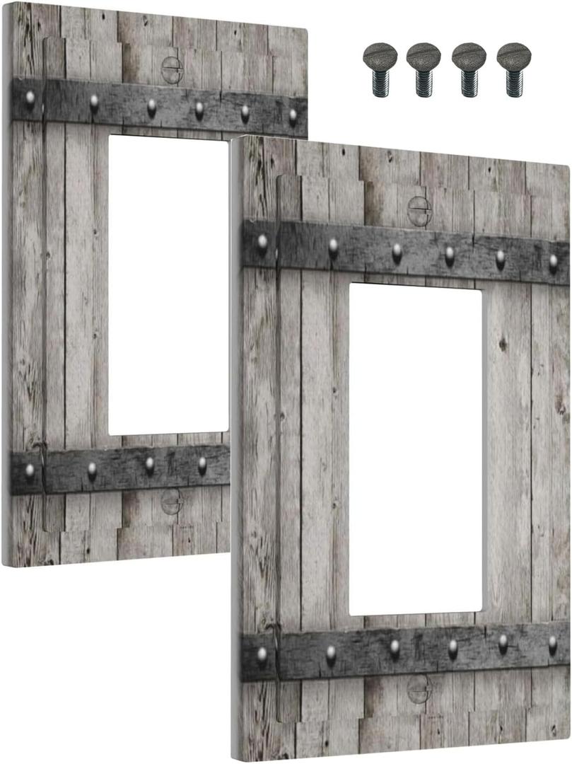 Decora Outlet Wall Plate Old Distressed Barn Door Gray Natural Grey Wood Grain 1 Gang Rocker Decorative Switchplate Faceplate Gfci Light Switch Covers For Farmhouse Decor(2 PACK)