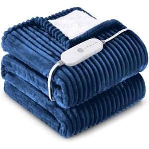 HYLEORY Heated Blanket Electric Twin, Soft Flannel Sherpa Heater 5 Heat Settings and 10 Hours Auto Shut-Off Heating Blanket ETL Certification Over-Heat Protection Machine Washable,Navy Blue