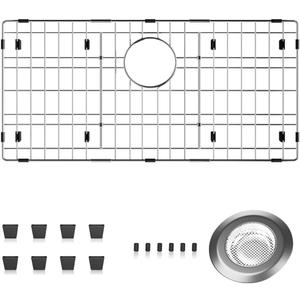 Sink Protectors for Kitchen with Sink Strainer, Sink Grate for Bottom 28.4" X 14.2", Stainless Steel Sink Bottom Grid Rear Drain Hole