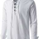 ZEROYAA Men's Medieval Vintage Long Sleeve Lace Up Shirt Renaissance Costume for Halloween Viking Pirate Cosplay S