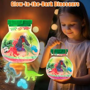 Fnylague Dinosaur Terrarium Kit for Kids-Light Up Dinosaur Habitat Craft Gift Toys for Boys with Glow in The Dark Dinosaurs, DIY Dino World Night Light 