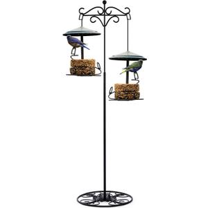 Blulu 34-55 Inch Adjustable Shepherds Hook with Base Indoor/Outdoor Black Iron Wind Chime & Hummingbird Bird Feeder Hanging Plant Stand for Garden Plants & Weddings/Events Home Decor