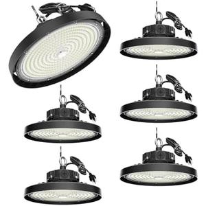 BEILBS UFO LED High Bay Light Pro, 150W LED Shop Lights, 0-10V Dimmable 30000LM 5000K, 60%-100% Power Selectable Bay Light for Warehouse Factory Barn Shop Workshop Garage Gym, 6 Pack