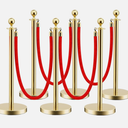 LOVMOR 3PCS Gold Stanchion Posts Queue, 38 Inch Red Velvet Rope, 5 FT Red Carpet Ropes and Poles, Crowd Control Barriers Queue Line Rope, Barriers for Party Supplies